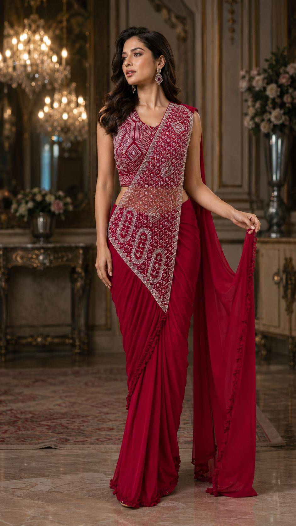 102435 By Amoha Trendz Indian Traditional Wear Collection Fancy Colorful Party Wear Stitched Sarees At Wholesale Price